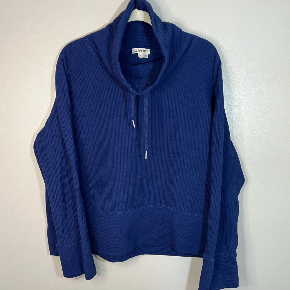 Orvis Women’s Deep Blue Ribbed Cotton Cozy Pullover Sweatshirt Size L